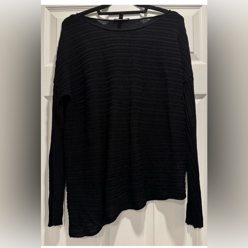 EILEEN FISHER black Rubbed Semi-sheer Tencel Asymmetrical Sweater Petite Large